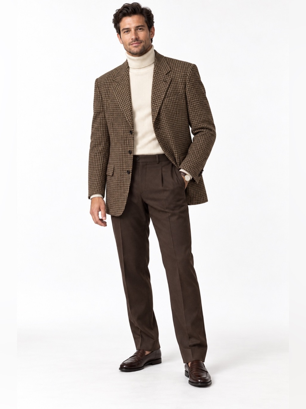 Vintage Hugo Boss Barneys New York Loro Piana 100% Wool Brown Check Blazer 42L